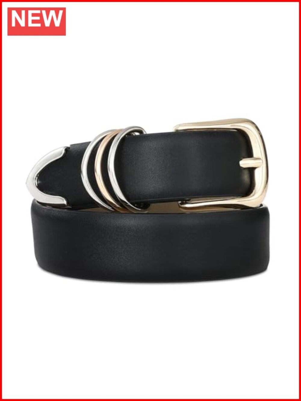 Leather Belt with Gold Buckle Metal Accent Casual Formal Women's Accessory